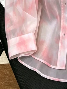 Resyla Kemeja Wanita Tie-Dye Lengan Panjang Bahu Jatuh Kancing Tunggal Longgar - MultiWarna - View 3