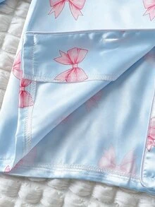 Random 1套女童幼童蝴蝶結翻領長袖居家休閒睡衣套裝 - 淺藍色 - 查看 7
