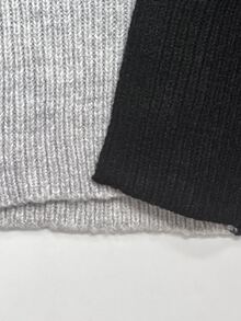 Balvessa Asymmetric Colorblock Patchwork Crew Neck Diagonal Metal Button Textured Long Sleeve French Elegant Casual Women's Sweater Grey Autumn Office Brunch - Multicolor - View 5