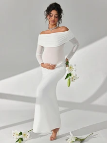 Cheriluna Maternity Elegant Maternity Dress With Long Sleeves, Atmospheric Maternity Gown For Photoshoot - Apricot - View 7