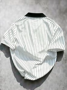 Manfinity EMRG 男士休闲时尚街头通勤字母条纹印花撞色短袖Polo衫，夏季 - 彩色 - 查看 2