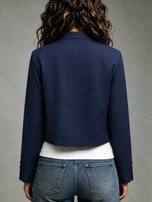 SHEIN Women's Summer Elegant Commute Casual Thin Napoleon Long Sleeve Jacket - Navy Blue - View 2