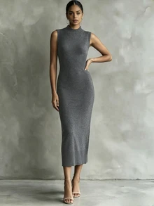 SHEIN Women's Colorblock Casual Daily Knit Dress - Dark Grey - View 1