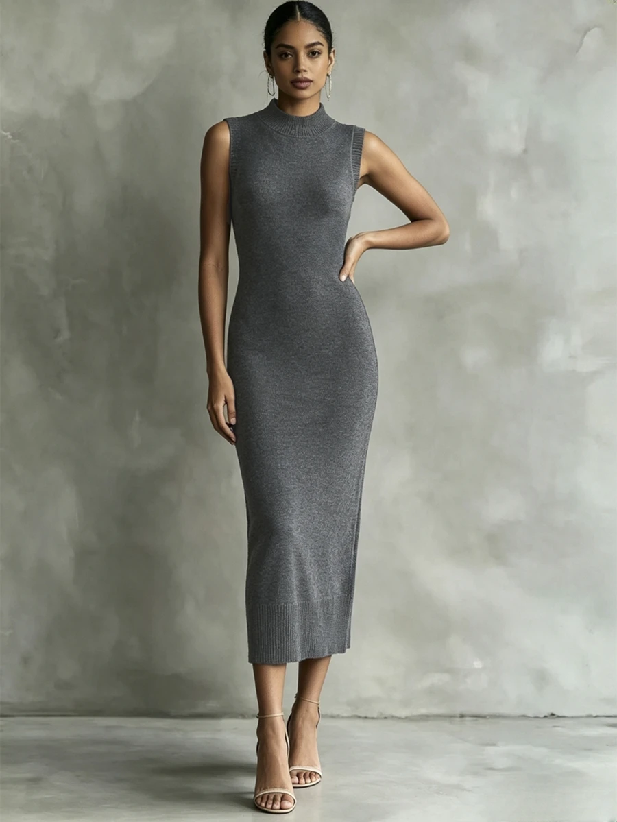 SHEIN Women's Colorblock Casual Daily Knit Dress - Dark Grey - View 1