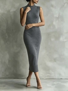 SHEIN Women's Colorblock Casual Daily Knit Dress - Dark Grey - View 4