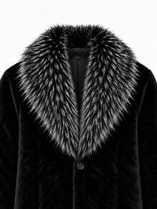 Manfinity Homme Men Luxury Faux Fur Collar Long Coat Winter Warm Plush Overcoat Business Casual Trench Jacket - Black - View 4