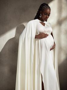 Cheriluna Maternity Maternity Elegant Cape Dress Photoshoot Outfit Set - Apricot - View 7