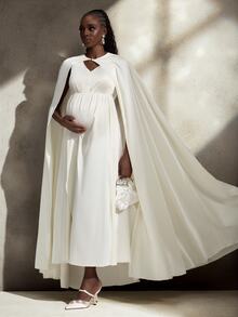 Cheriluna Maternity Maternity Elegant Cape Dress Photoshoot Outfit Set - Apricot - View 2