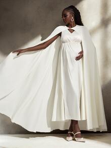 Cheriluna Maternity Maternity Elegant Cape Dress Photoshoot Outfit Set - Apricot - View 5