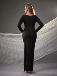 Cheriluna Maternity Maternity Long Sleeve Dress, For Maternity Photoshoot - Black - View 3