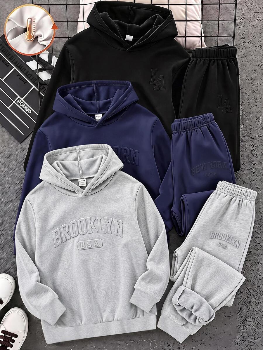 SHEIN 3pcs Kids Tween Boy Casual Versatile Style Black, Blue,Grey -Color Sweatpants Suitable For , School, Daily Casual Outings, Sports, All Winter Autumn - Multicolor - View 1
