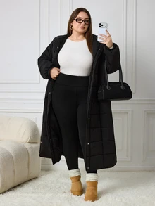 SHEIN CURVE+ Plus Size Thick Black Leggings With Pockets, Suitable For Winter 5XL-8XL - Black - View 7