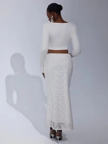 Cheriluna Maternity Maternity Lace Long Sleeve Maxi Dress, 2pcs Set For Pregnancy Photo Shoot - White - View 6