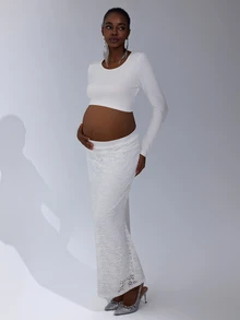 Cheriluna Maternity Maternity Lace Long Sleeve Maxi Dress, 2pcs Set For Pregnancy Photo Shoot - White - View 4