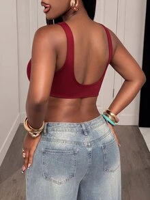 SHEIN Core Rhythm Women's Solid Color Twisted Cutout Design Daily Fitness Sports Bra - Burgundy - View 2