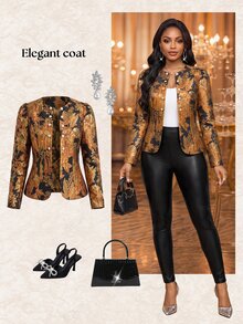 Fleurora Plus Size Women's Floral Pattern Casual Versatile Daily Wear Long Sleeve Jacket Fall - Multicolor - View 6