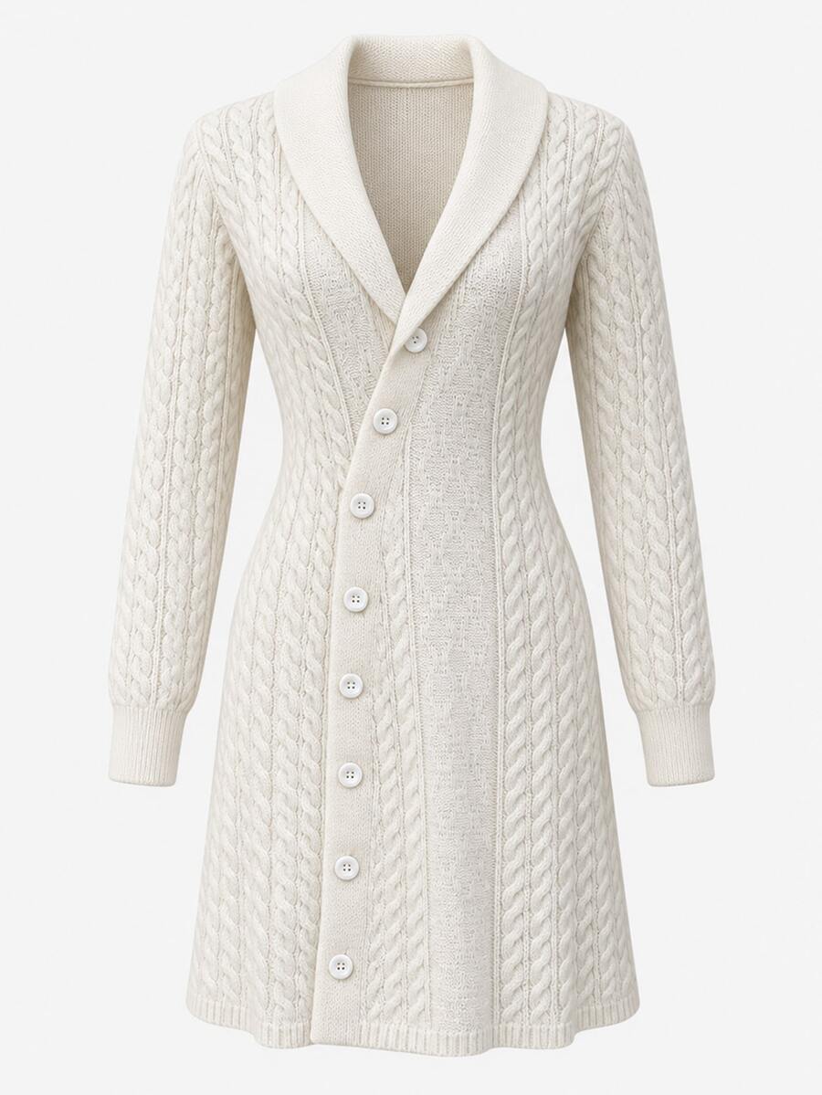 Elenzga Women's Sexy Asymmetrical Single-Breasted Knit Dress - Beige - View 1