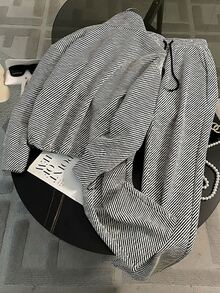Franclia Fitted Stand Collar Cardigan + Casual Slant Pocket Pants - Black and White - View 2