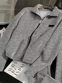Franclia Fitted Stand Collar Cardigan + Casual Slant Pocket Pants - Black and White - View 5