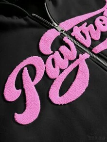 PAVTROS 男士街頭風熱銷粉色套裝，解構設計，3D刺繡設計，戶外音樂節、日常穿著、朋友聚會，男友/丈夫禮物，週年紀念禮物，粉色休閒套裝 - 黑色 - 查看 4