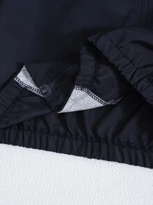 SHEIN Sweetra Young Korean Style Navy Blue Hooded Jacket, Coat, Fall Clothes, Vintage Streetwear Baggy Pony Print, Loose Short Jacket, Casual Zipper Cardigan, Autumn - Navy Blue - View 11