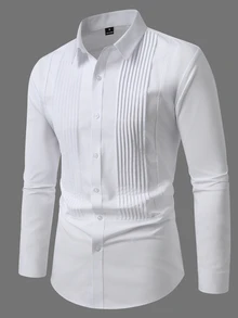 Manfinity Mode Men's Solid Color Long Sleeve Single-Breasted Casual Commute Shirt - White - View 1