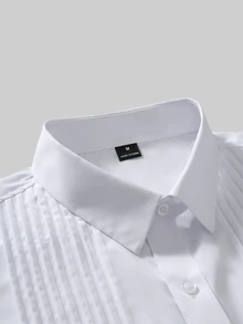 Manfinity Mode Men's Solid Color Long Sleeve Single-Breasted Casual Commute Shirt - White - View 5