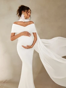 Cheriluna Maternity Maternity Photography Dress, White Long Elegant Gown, Suitable For Maternity Photoshoot - White - View 6