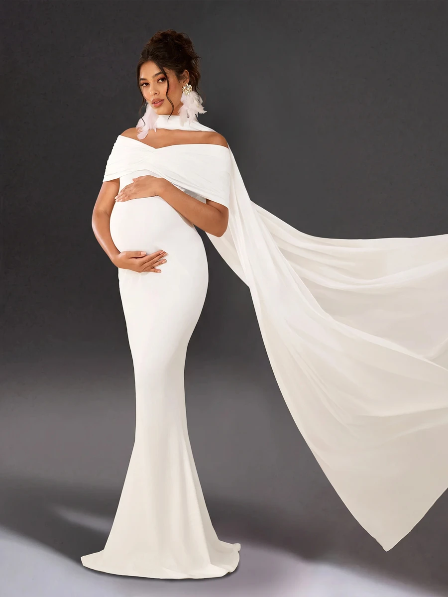 Cheriluna Maternity Maternity Photography Dress, White Long Elegant Gown, Suitable For Maternity Photoshoot - White - View 1