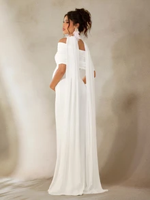 Cheriluna Maternity Maternity Photography Dress, White Long Elegant Gown, Suitable For Maternity Photoshoot - White - View 3