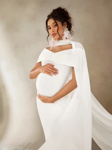 Cheriluna Maternity Maternity Photography Dress, White Long Elegant Gown, Suitable For Maternity Photoshoot - White - View 7