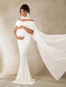 Cheriluna Maternity Maternity Photography Dress, White Long Elegant Gown, Suitable For Maternity Photoshoot - White - View 2