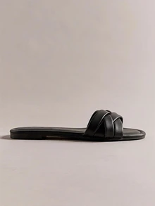 Hauture 時尚戶外平底拖鞋適用於女士交叉細帶人造皮革露趾涼拖 - 黑色 - 查看 7