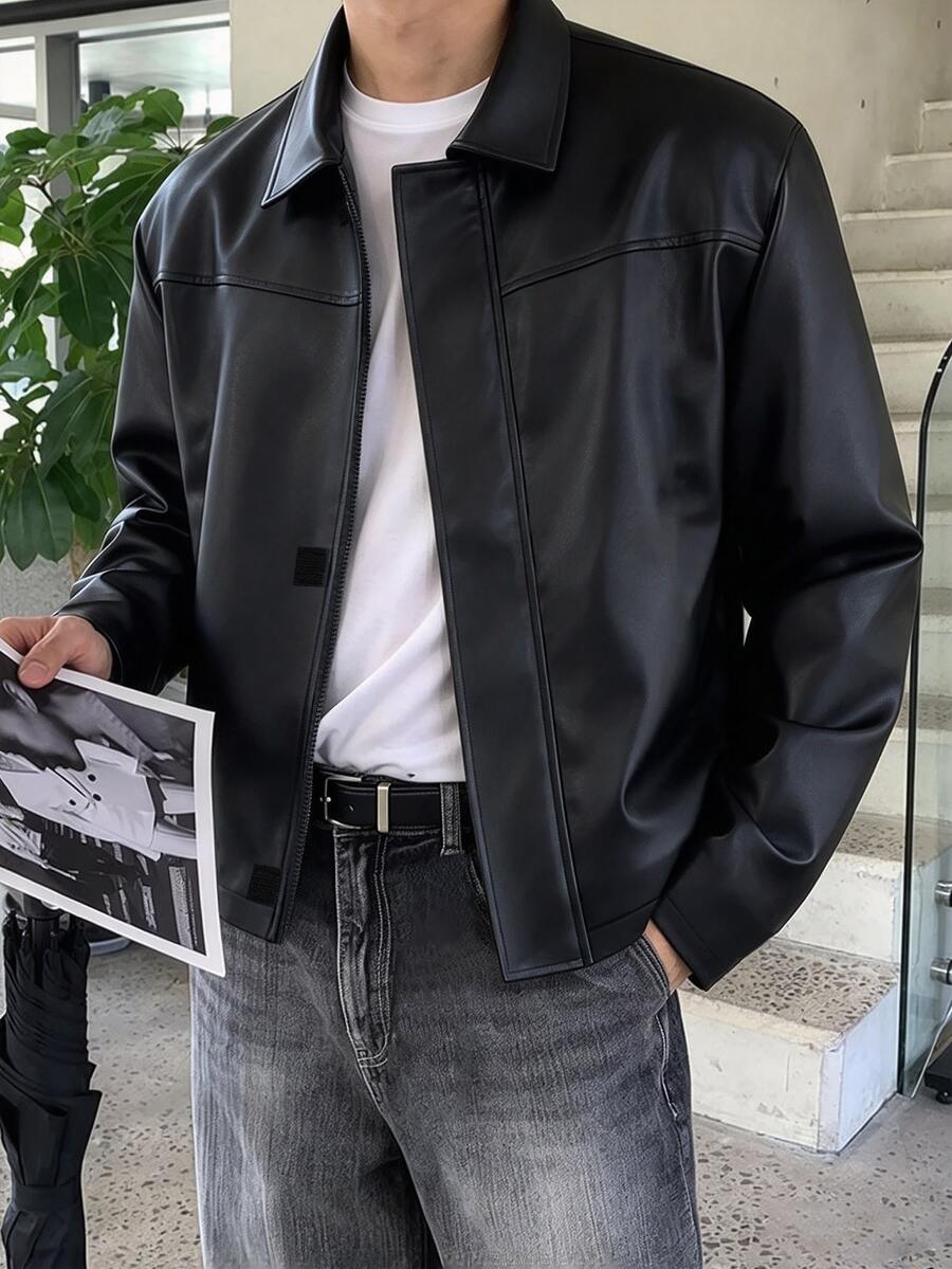 Manfinity Homme 男士成熟休閒純黑色夾克外套,節日送禮首選 - 黑色 - 查看 1