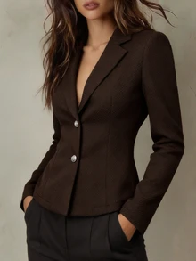 SHEIN Women's Autumn/Winter Blazer Jacket Versatile Fashion Cardigan Top Suitable For Professional Commute And Other Occasions - Coffee Brown - View 3