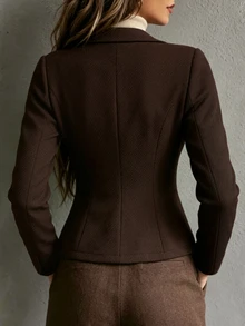 SHEIN Women's Autumn/Winter Blazer Jacket Versatile Fashion Cardigan Top Suitable For Professional Commute And Other Occasions - Coffee Brown - View 2