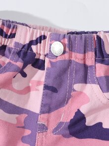 Baby Girls Y2K Street Camo Distressed Denim Jeans, Elastic Waistband Autumn Fall - Pink - View 4