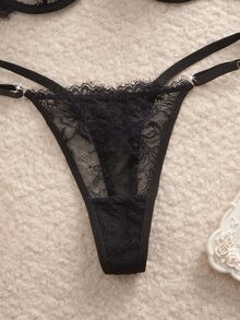 Charlaine Eyelash Lace Underwire Bra & Panty Sexy Lingerie Set - Black - View 7