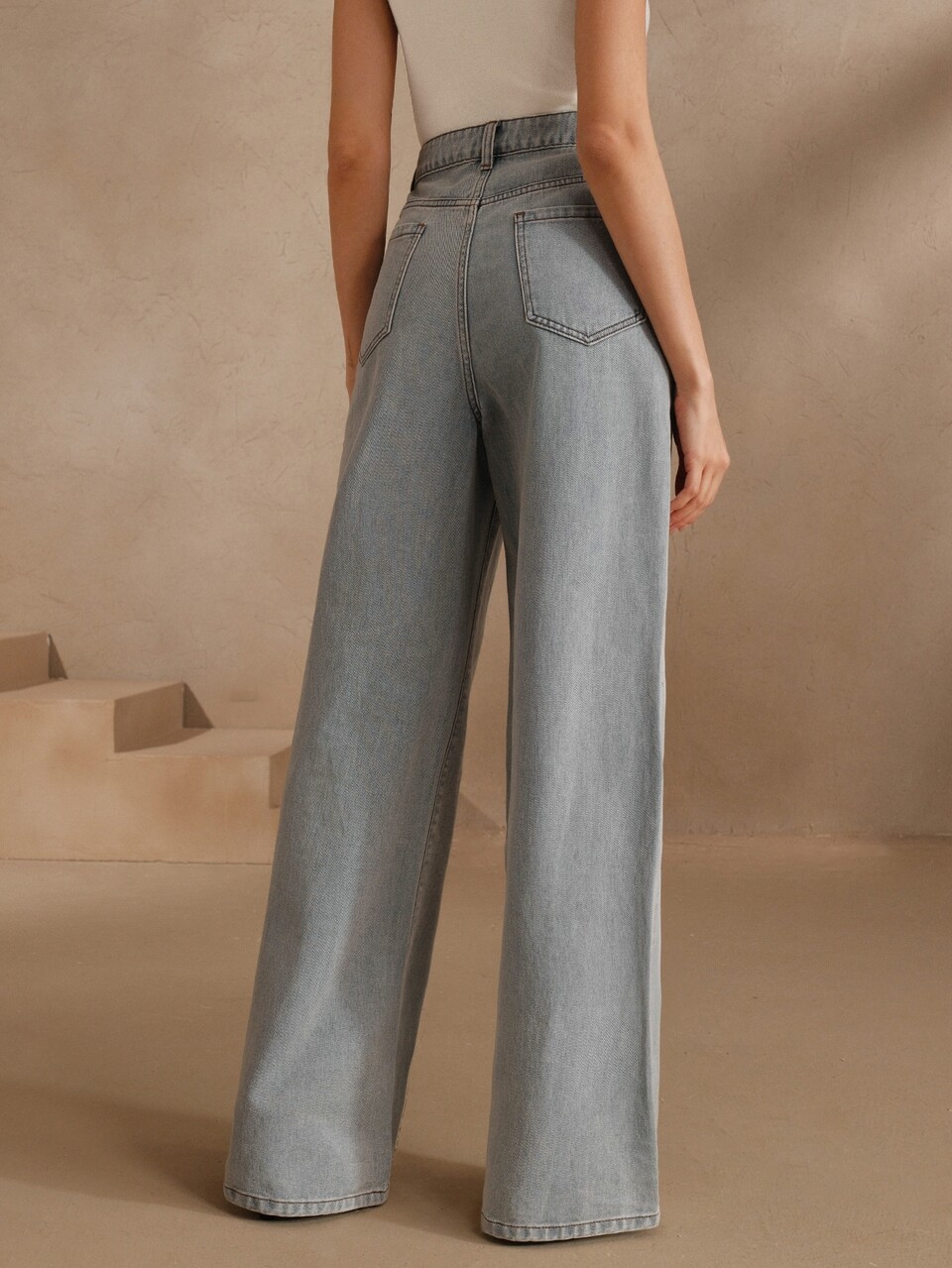 Anewsta Women's Casual Blue Denim Straight Leg Jeans With Pearl Embellishments And Pockets