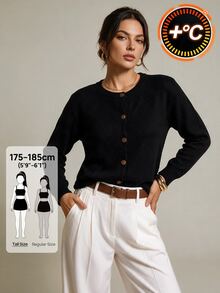SHEIN Tall Women's Tall Black Minimalist & Versatile Casual Cardigan Sweater - Black - View 4