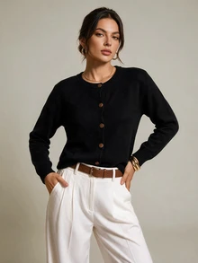 SHEIN Tall Women's Tall Black Minimalist & Versatile Casual Cardigan Sweater - Black - View 5
