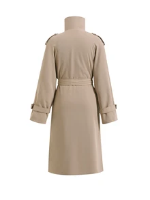 Editum Mantel Trench Wanita Elegan dengan Kerah Tinggi, Kancing, Lengan Panjang, dan Saku - Khaki - View 10