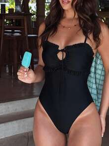 Swim Chiccia Women's Elegant Lace Push-Up Sexy One-Piece Swimsuit - Black - View 1