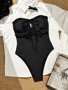 Swim Chiccia Women's Elegant Lace Push-Up Sexy One-Piece Swimsuit - Black - View 5