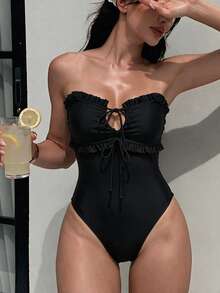 Swim Chiccia Women's Elegant Lace Push-Up Sexy One-Piece Swimsuit - Black - View 3