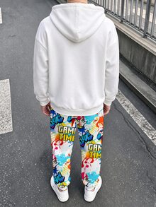 Tween Boy Casual Minimalist Long Sleeve Hooded Comfortable Sweatshirt 2 Pieces Set, Suitable For Autumn/Winter, Classic Cool Graffiti Graphic Print, Classic Game Controller Graphic Print, Classic Game Time Text Graphic Print - Multicolor - View 5