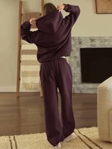 GLOWMODE Heavyweight Fleece Oversized Sweatshirt Pocket Thick Thermal Warm Winter Valentine's Day - Brown - View 7