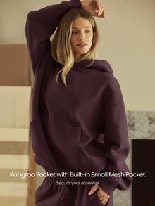 GLOWMODE Heavyweight Fleece Oversized Sweatshirt Pocket Thick Thermal Warm Winter Valentine's Day - Brown - View 6