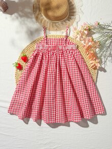Cozy Pixies Young Girls Sleeveless Strawberry Crochet Waist A-Line Dress,Cute Countryside Style,Suitable For Baby Spring/Summer Outings,Picnics,Vacations - Red - View 2