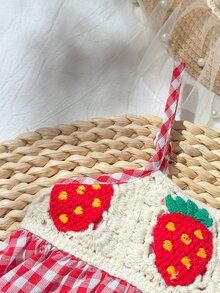Cozy Pixies Young Girls Sleeveless Strawberry Crochet Waist A-Line Dress,Cute Countryside Style,Suitable For Baby Spring/Summer Outings,Picnics,Vacations - Red - View 5